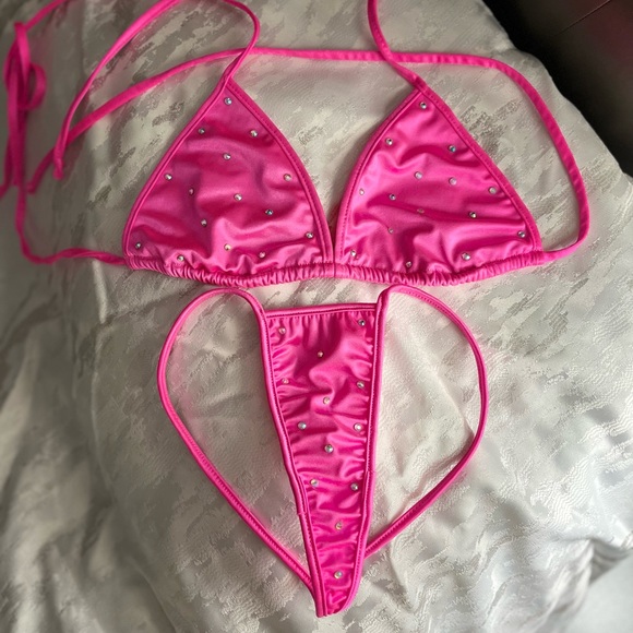 Other - Neon Pink Stripper Exotic Dancer Bikini Thong Rhinestone